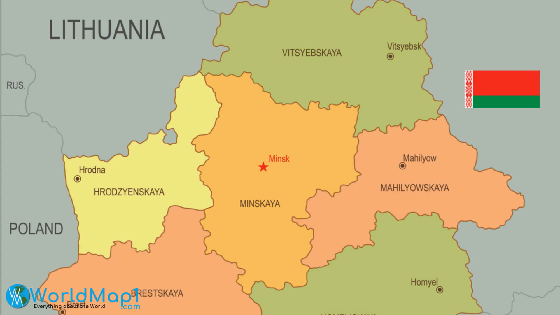 Carte des regions de Bielorussie avec Minsk